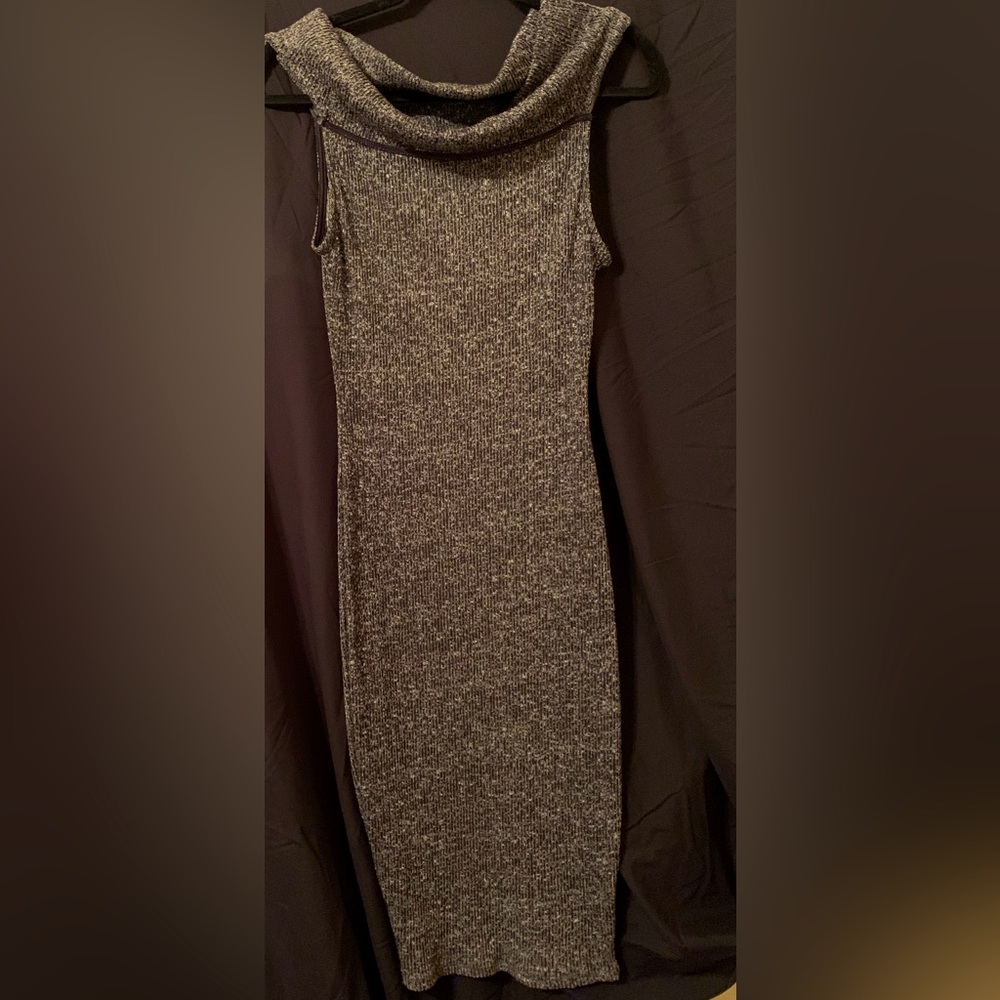 Black, Gray, White versatile body-con dress. Can be worn off the shoulders.
